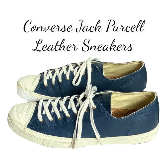 NWOT Converse Jack Purcell Blue Leather Low Top Sneakers - Picture 1 of 12